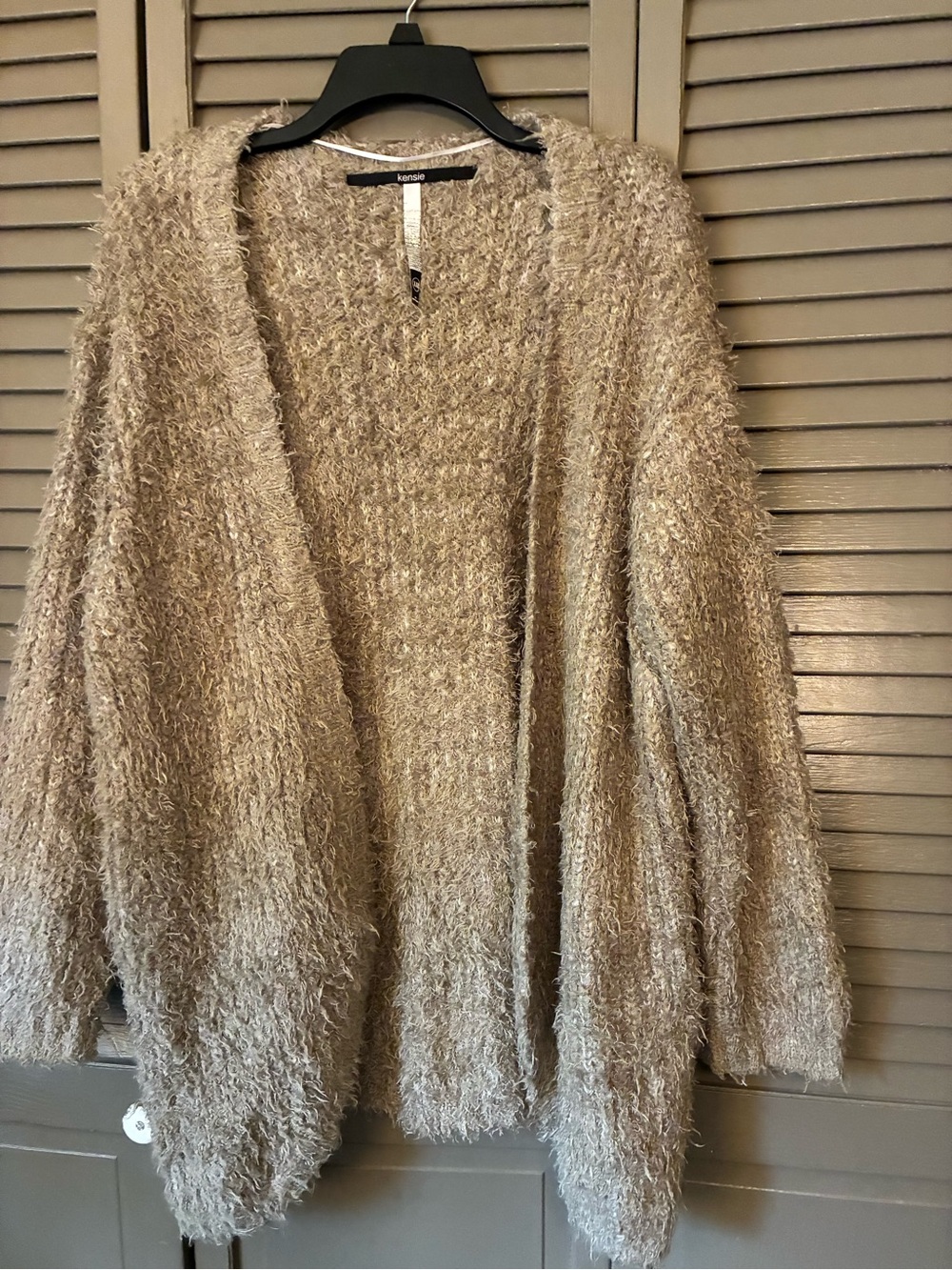 Kensie Taupe Fuzzy Open-Front Cardigan Sweater